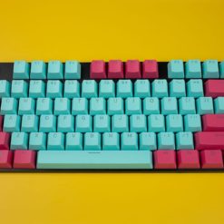 OEM Profile Cyan and Burgundy PBT keycaps 108 keycaps left