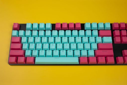 OEM Profile Cyan and Burgundy PBT keycaps 108 keycaps left